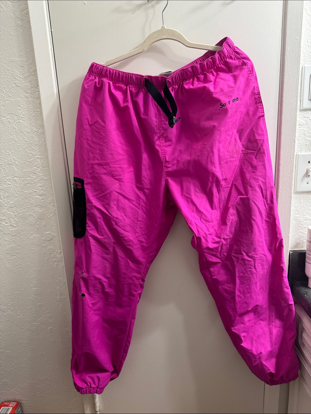 Supreme x Nike Bright Pink Track Pants with Black Waistband